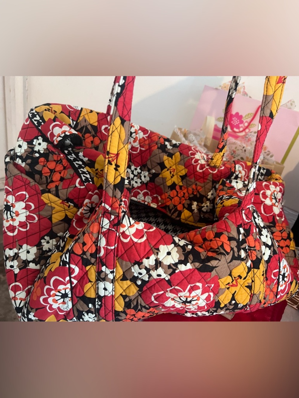 Vera Bradley Bittersweet Quilted Floral Large Duffel Bag in Red, Yellow & Brown